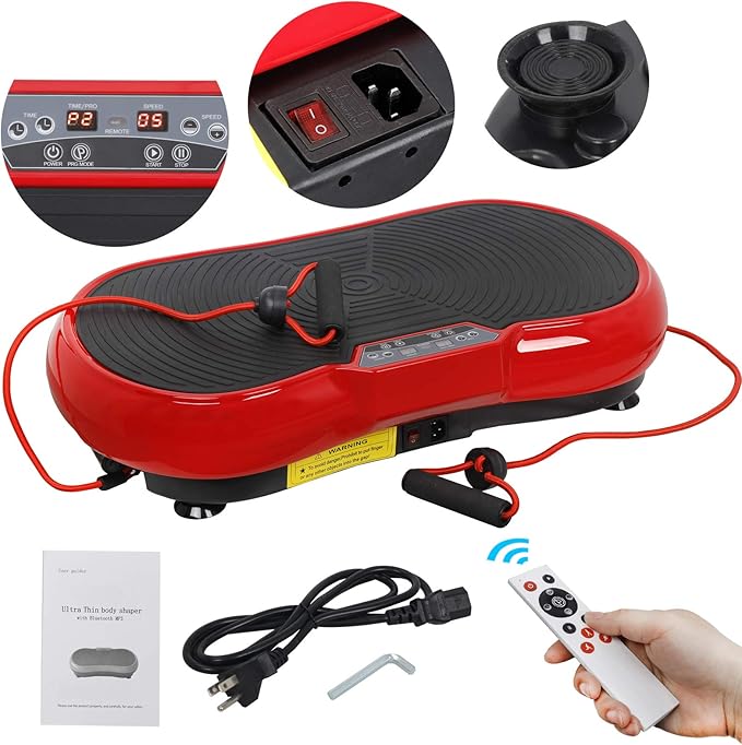 JupiterForce Vibration Platform Exercise Training Machines with 1 Remote Control, 2 Loop Bands and Bluetooth,Whole Body Gyms Workout Vibration Equipment, Fitness Platform for Weight Loss, Red