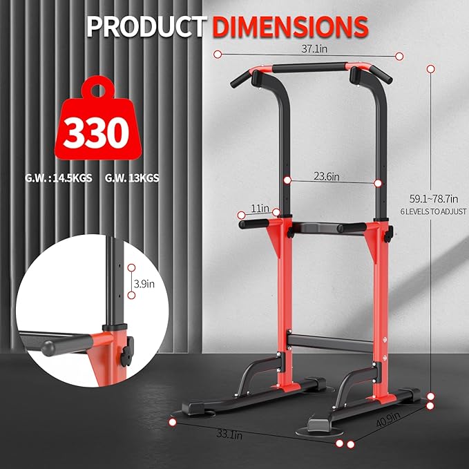 Pull Up Dip Station For Home Gym Strength Training Fitness Workout Station Chin-Ups Push-Ups Pull-Ups Dip-Ups 330LBS T055CDC