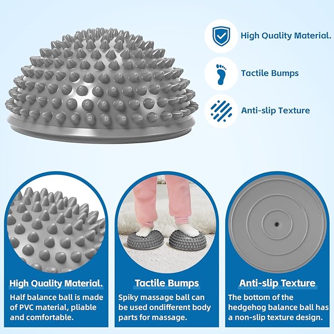 Wobble Cushion Set for Sensory Kids and Balance Training - Disc Plus 4 Pods, Board With Pump, Inflatable Stepping Pads for Adults