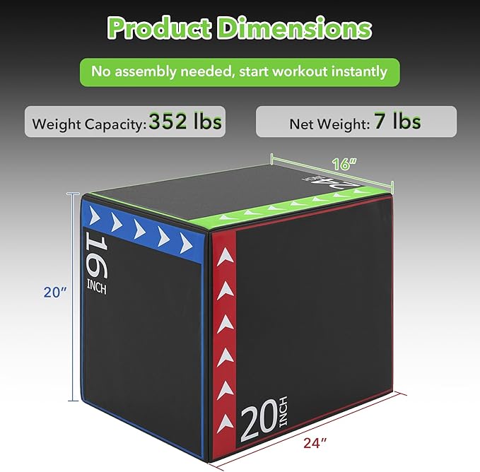 Goplus 3-in-1 Plyometric Jump Box, 16"x20"x24" Soft Foam Plyo Box with 3 Heights, Non-Slip Cover for Home Gym Strength, HIIT, Step-Ups, Agility Training, HIIT, Agility Workouts