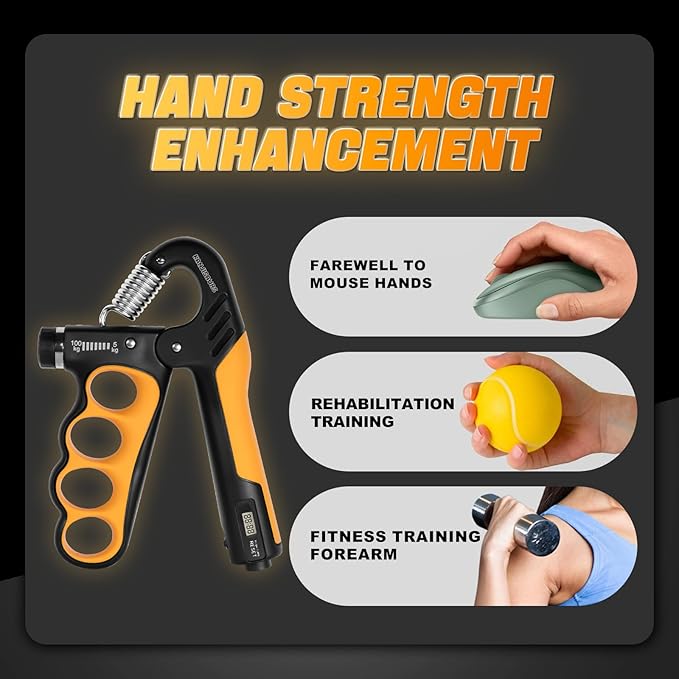 Grip Strength Trainer, Adjustable Resistance Forearm Strengthener with 11-220Lbs (5-100KG), Digital Counter, Ergonomic Hand Gripper Strengthener for Musicians, Athletes & Injury Recovery