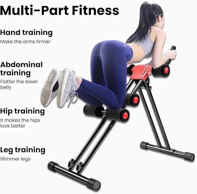 Abdominal Roller,Adjustable Ab Workout Equipment,Ab Machine Full Body Workout for Home Gym Strength Training Equipment,Foldable Waist Trainer Suitable for Beginner Speed Up Core Strengthening Red Bla