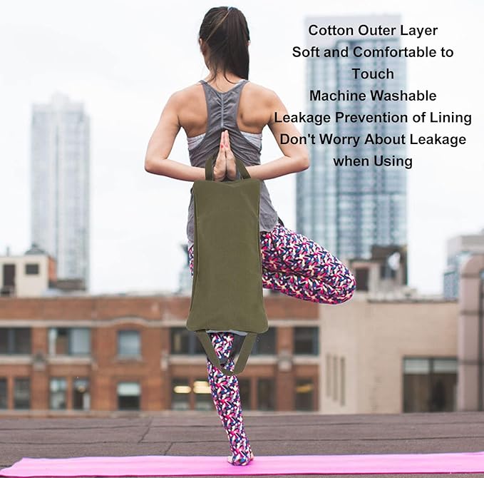 Sandbags for Working Out, Green Yoga Sand Bag for Weight Training with Double Handle, Adjustable Fillable Yoga Canvas Sandbags for Adding Weight and Support