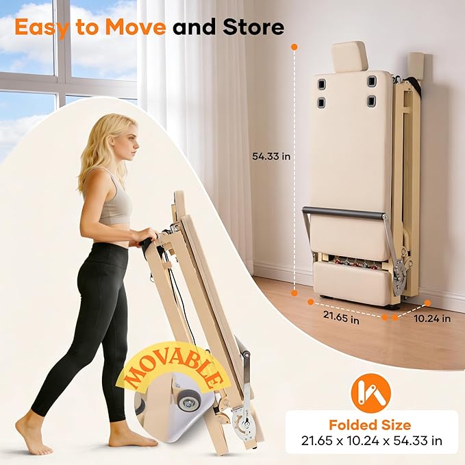 92" 2ND Gen Extended Pilates Reformer, Foldable Pilates Machine with Pilates Ring Circle & Headrest, Jumpboard, Dual Resistance Springs, Pilates Equipment for Home Workout, up to 500 lbs