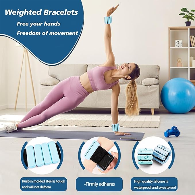 Wrist and Ankle Weights for Women & Men 2 Pack (1lb Each), Adjustable Silicone Wearable Arm & Leg Weights for Pilates, Gym, Yoga, Cardio, Strength Training