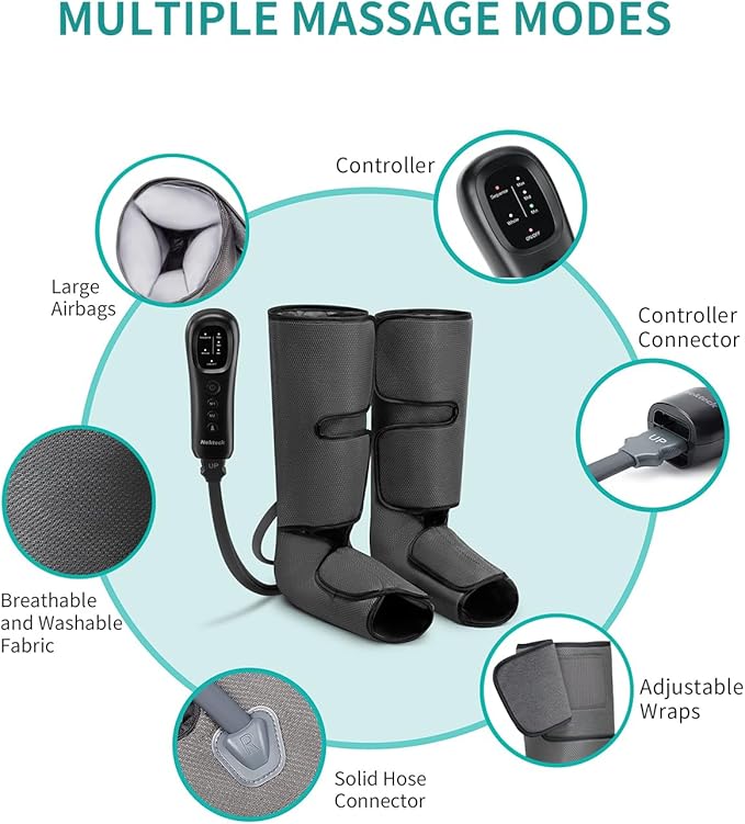 Nekteck Leg Compression Massager for Circulation and Relaxation, FSA Eligible Foot and Calf Massage Machine 2 Modes 3 Intensities with Hand-held Controller for Pain Relief, HSA Adjustable Leg Wraps