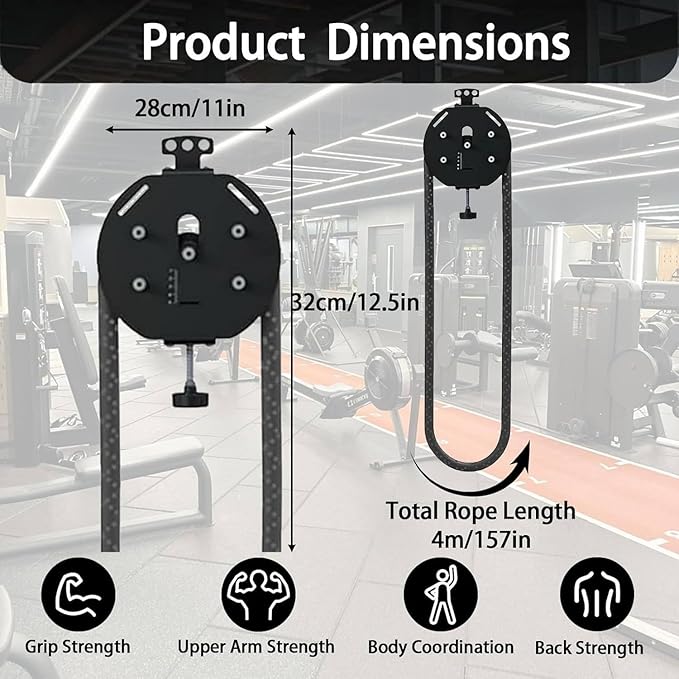 Suspension Endless Rope Pulley System, Endless Rope Trainer, Portable Cable Pulley System with Adjustable Resistance, Hanging Rope Puller Upper Limb Strength Training Ropes Climber Black