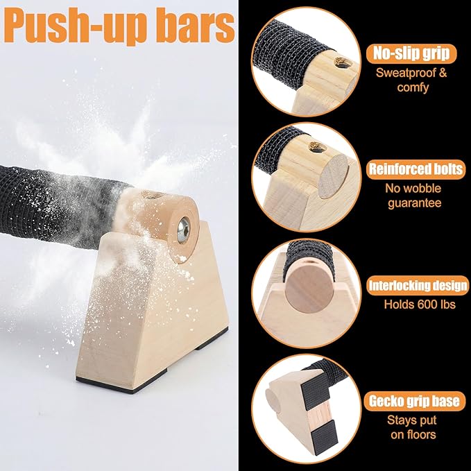 2 Pcs Portable Calisthenics Equipment Parallettes Bars Wooden Push Up Bars with Non-Slip Base, 7.9 Inch Handstand Training Blocks & Push Up Handles, for Home Workout Strength Training