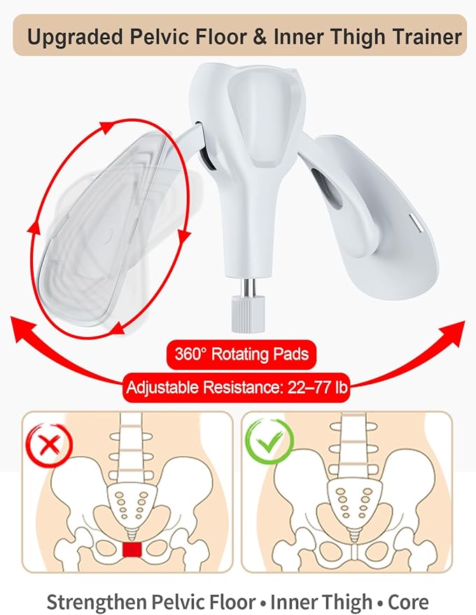 Pelvic Floor Exercise Devices 77 lb Adjustable Kegel Inner Thigh Exerciser and Hip Trainer Workout Equipment for Home Postpartum Recovery Women Men, with Band