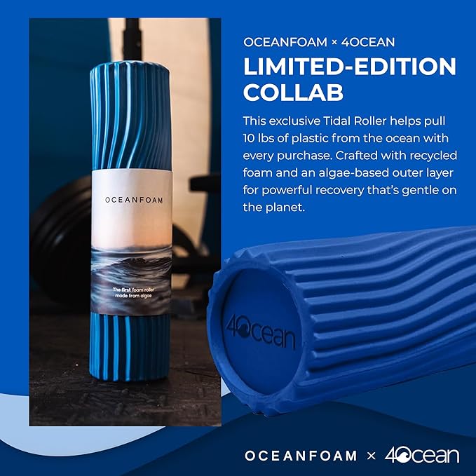 Oceanfoam x 4ocean Roller (Royal Blue) – Limited Edition Muscle Roller for Back Pain & Yoga - High Density Foam for Physical Therapy - Textured for Deep Tissue Massage