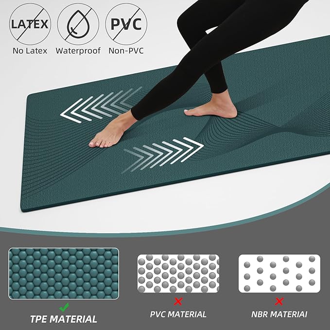 ILILI Yoga Mat, 72x25×0.3 Inch, TPE Exercise Mat, Tear-Resistant, Fitness Yoga Mat with Carrying Strap, Ideal for Yoga, Pilates, Home Workouts, Stretching & All Fitness Routines