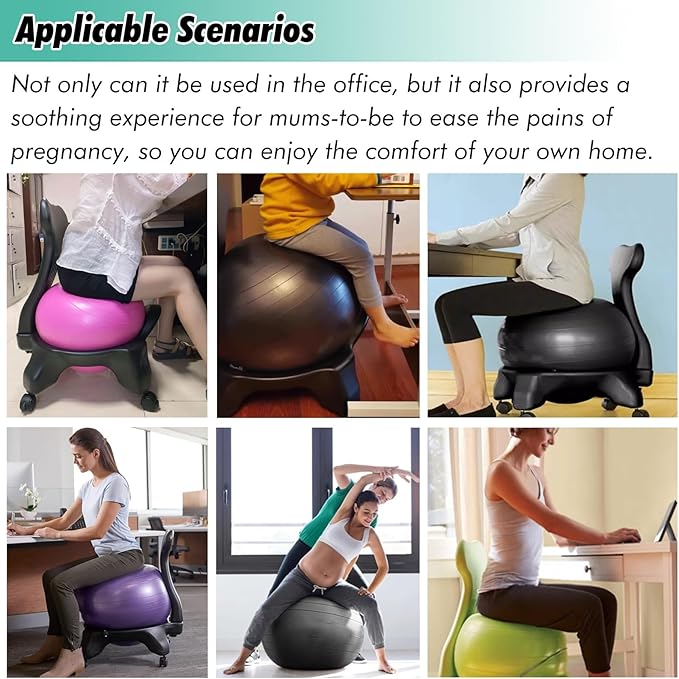 SRNSAEB Exercise Ball Chair with Back Support, Ergonomic Office Chair Yoga Ball to Pregnancy/Gym Goer/Back Pain People, Inflatable Stability Ball Chair with Pump/Wheels(Gray)