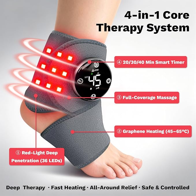 Large Fit Pro Foot Massager – Red-Light Therapy, 5-Level Graphene Heating, 6 Modes × 3 Intensities, Waterproof Inner Liner & 90-Min Rechargeable Battery,Multi-Area Use for Ankle, Knee, Back, Neck