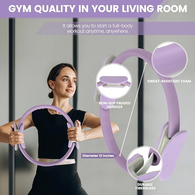 Home Pilates Essentials Kit for Women - Complete Pink Equipment Set with 9 Inch Yoga Ball, Figure 8 Resistance Band, Bands & Accessories, Ring for Beginners Workouts