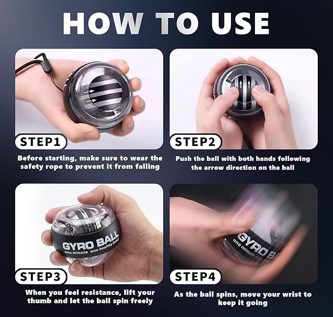 Wrist Ball Hand Exercise, Torque Ball Grip Strength Trainer, Gyro Ball with LED Lighting, Finger Forearm Grip Strength Devices