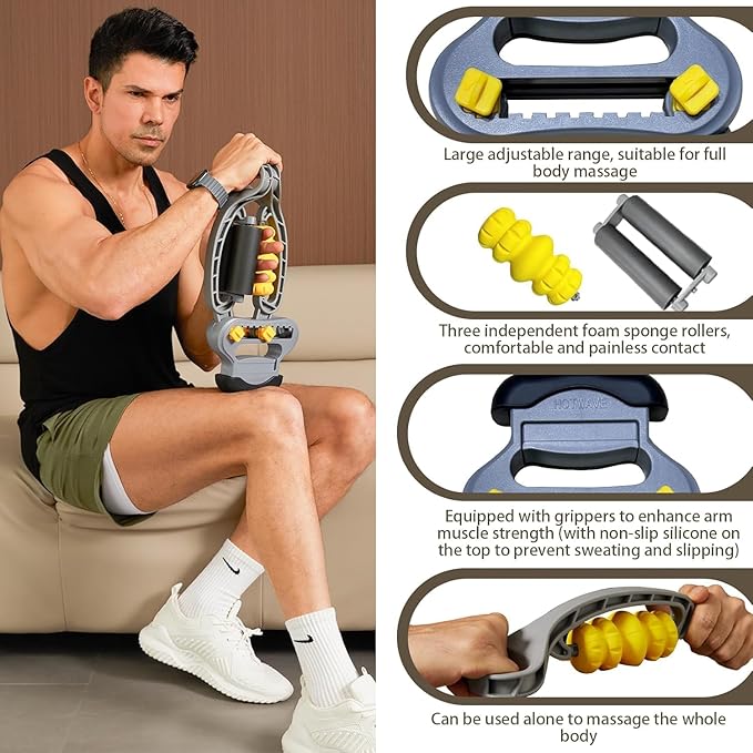 HOTWAVE Tennis Elbow Relief Massager for Leg and Arm, Adjustable Foam Roller, Trigger Point Muscle Roller for Calves&Forearm, Wrist Massager, Tennis&Golfers Elbow Pain Release