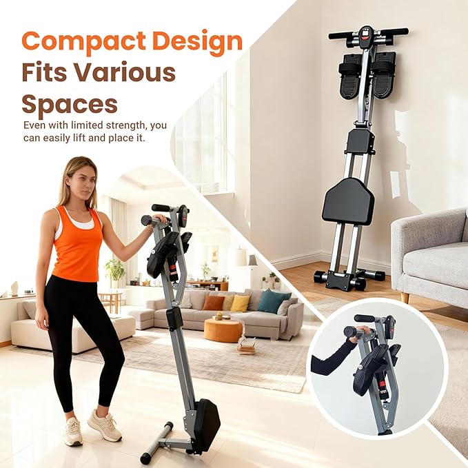 Rowing Machine, Compact Adjustable Rowing Machine 12 Levels of Complete Body Workout Resistance for Home, Low-Impact