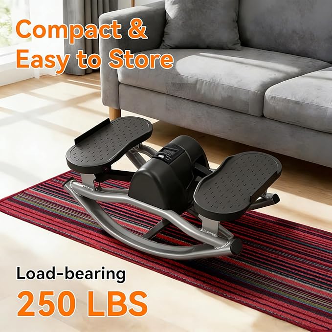 Rock Stepper Side to Side Machine, Low-Impact Lateral Stepper for Home Workout with Digital Display and Resistance Bands, Portable Rocking Stepper for Legs, Glutes and Core Training
