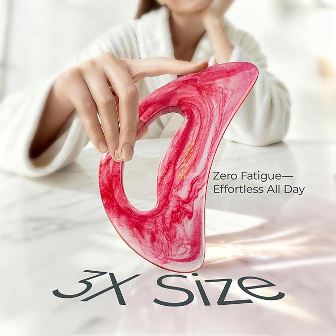 Scienlodic Gua Sha Massage Tool with Handle (Resin) Larger Guasha Body Scraping Tool for Back Legs Neck Massage, Lymphatic Drainage, Cellulite Remove - Large Red