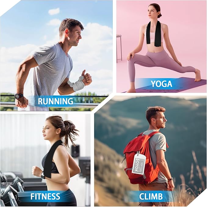 4 Packs Cooling Towels, 40" x 12" Microfiber Cooling Towels for Neck and Face, Soft Breathable for Working Out with Waterproof Bag & Carabiner, Suit for Running, Yoga, Climb, Travel