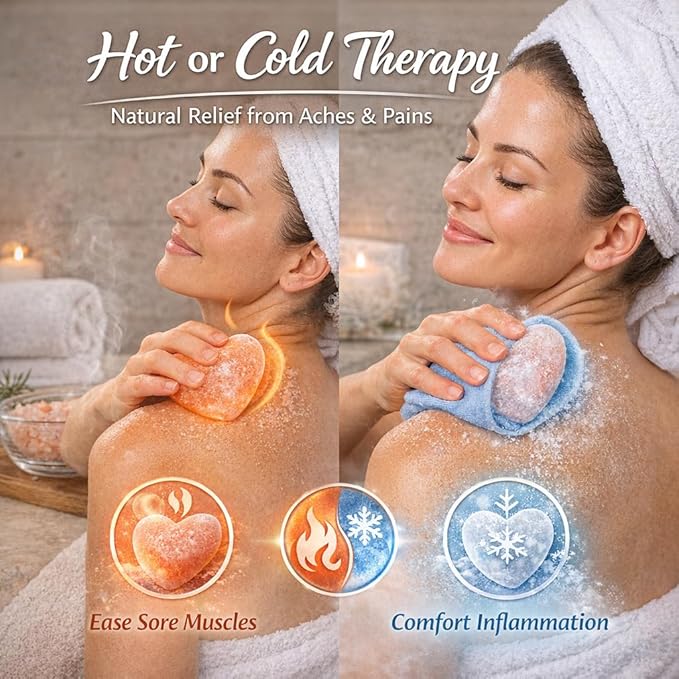 UMAID Himalayan Salt Massage Stones Heart Shape 6 Pack with Cotton Storage Bag – Natural Deodorant, Massage Stones, Hot & Cold Therapy, Muscle Relief, Spa Use