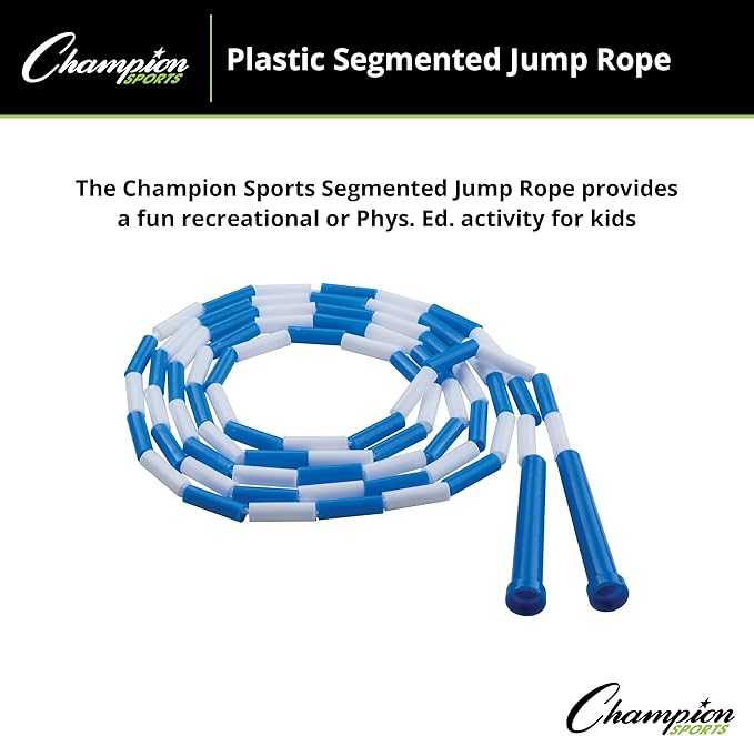 Champion Sports Plastic Segmented Jump Ropes – 7 to 16 ft Lengths – Fun, Durable Ropes for All Ages, Available in Multiple Color Options, Great for Cardiovascular Fitness & Rhythm
