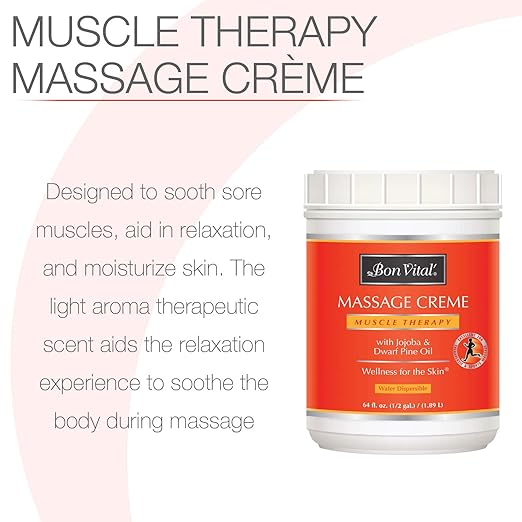 Bon Vital' Muscle Therapy Massage Creme, 1/2-Gallon, Massage Cream with Essential Oils for Deep Tissue, Sports, Swedish & Trigger Point Massage, Smooth Texture