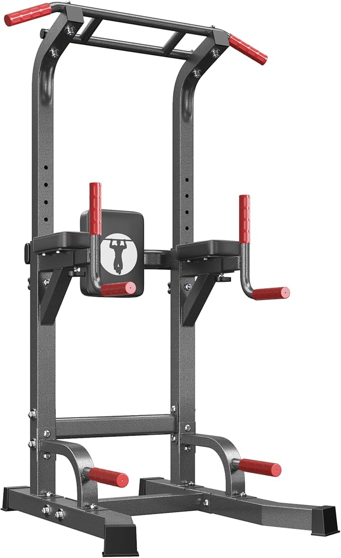 Dland Power Tower Pull Up Bar Station Multi-Function Adjustable Height Workout Equipment Dip Station Fitness Strength Training,Chin Up Station Pull Up Dip Bar Power Tower Workout For Home Gym, Black