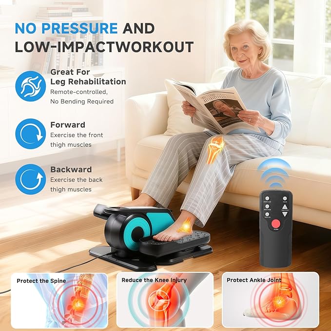 Under Desk Elliptical Machine, Leg Exerciser for Seniors Adults, Adjustable Speeds Elliptical Trainer with Remote, Quiet & Portable Mini Seated Pedal Exerciser for Home Office Use