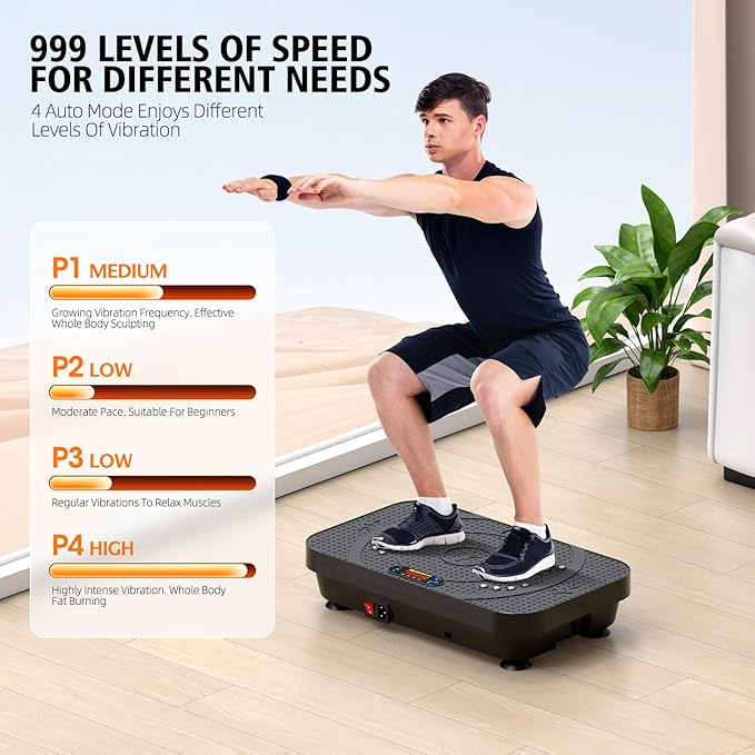 Vibration Fitness Plate Exercise Machine, Professional Automatic Mode Full-Body, Promotes Lymphatic Circulation, Burns Fat & Weight Loss, Home Fitness Equipment - 330 LBS for Women and Men