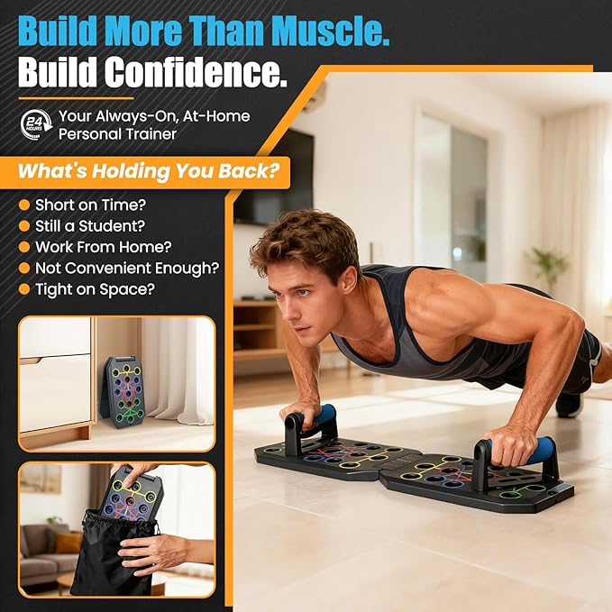Push Up Board Fitness - Portable Foldable Pushup Board - 20 in 1 Push Up Bar at Home Gym - Strength Training Equipment for Men and Women
