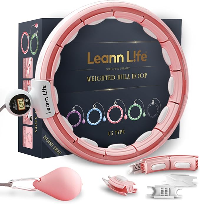 U5 Smart Weighted Hula Hoop with Counter – 16 Knots, 28"–46" Adjustable Infinity Hoop Plus Size, Quiet Rubberized Wheels, Ab Workout, Home & Outdoor Fitness, Weight Loss, Abdominal Toner