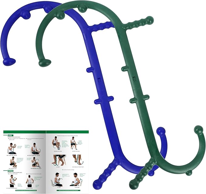 Shrdaepe 2 Pack Massage Trigger Point Cane, Body Deep Tissue, Handheld Back, Neck, Shoulder, Leg and Feet Massager Rod, Muscle Release Tool Self Massage Hook Cane Gifts for Women & Men, Blue & Green