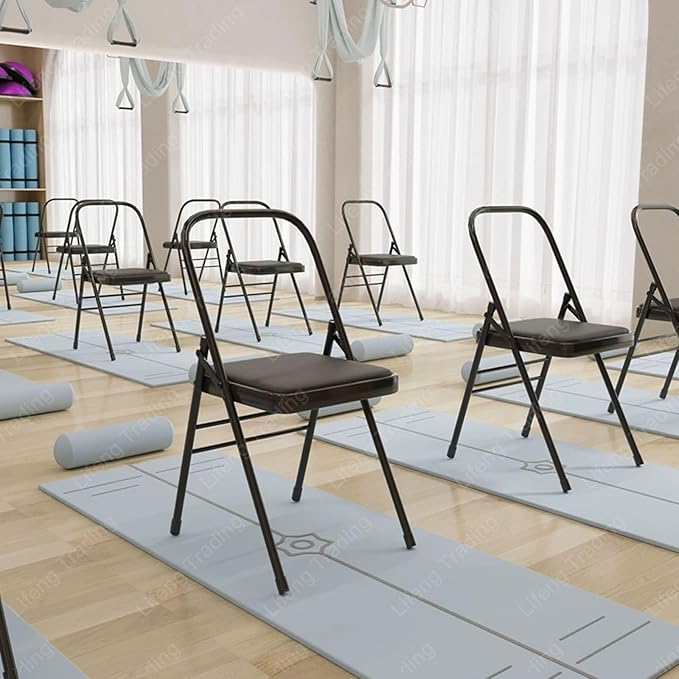 Folding Yoga Chair for Adults Pilates Chair Space-Saving Yoga AuxiliaryChair Balance Handstand Training Tool Premium YogaSupport for Home Workouts and Stretching(Brown)