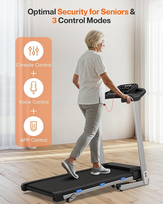 Foldable Treadmill with Incline, 350 LBS Capacity, 3.0HP Quiet Running Treadmills for Home, Incline Treadmill with Pulse Sensor and Bluetooth Speaker, Wide Belt, App & Voice Control, 7.6 MPH
