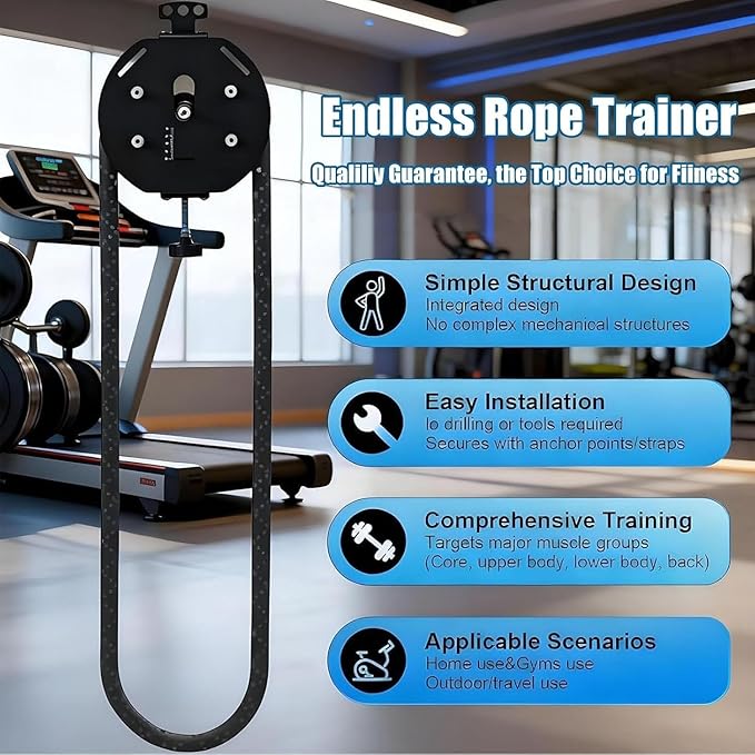 Endless Rope Trainer, Resistance Trainer Machine, Pulley Puller Fitness Rope Training Kit, Pulley String Climbing Machine Adjustable Resista, 4m/13.12ft Closed-Loop Nylon String, Home Gym