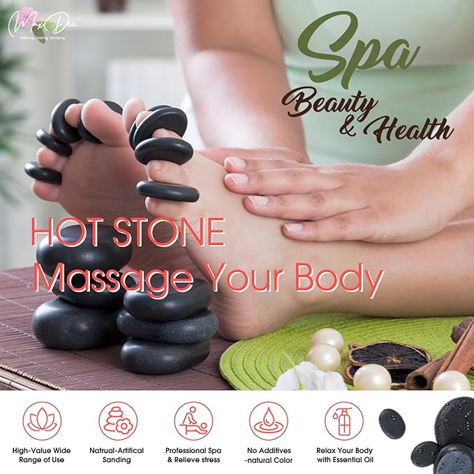 Maxdee Hot Stones Massage Set: 10 Small Hot Massage Stones for Professional or Home Spa Use, Ideal for Relaxation, Pain Relief, and Healing, 1.6"