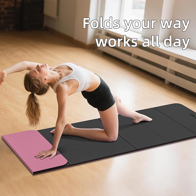 Foldable Yoga Mat, 0.32 inches Thick(8mm), SGS Certified, Non Slip, 71 x 24 inches, Foldable for Travel, Pilates, Camping, Environmental Sports Mat, Odorless TPE Material