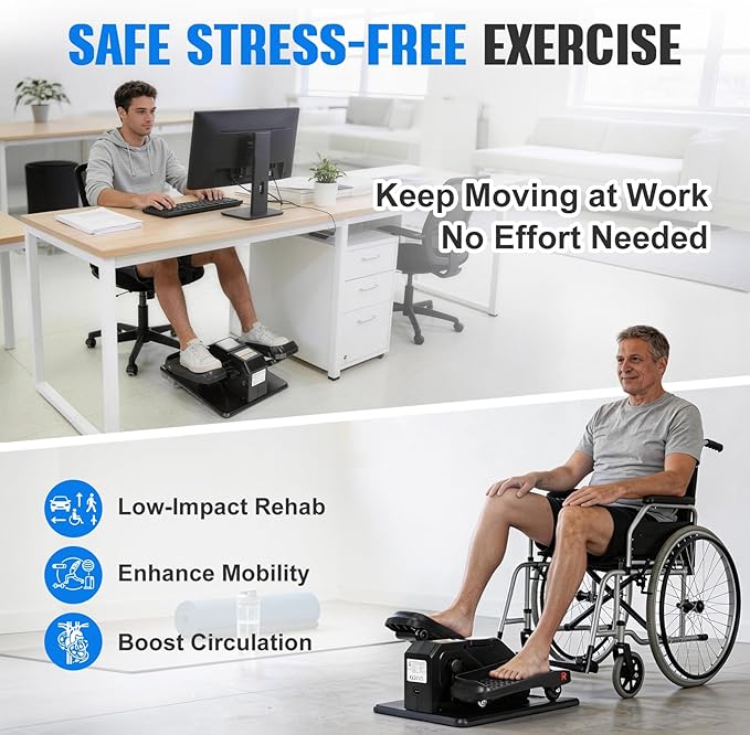 TABEKE Under Desk Elliptical Machine, Electric Ellipse Leg Exerciser for Senior with Remote Control & 12 Speeds, Portable Quiet Electric Seated Pedal Exerciser for Home with Display Monitor