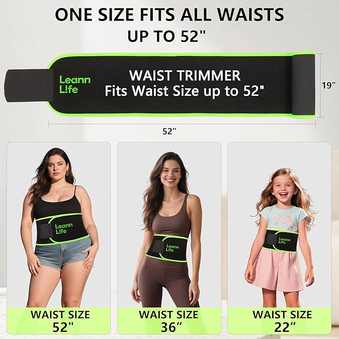 Waist Trimmer Belt – One Size 52″ Fits All Women & Men, Premium Neoprene Sweat Waist Trainer for Workout & Fitness