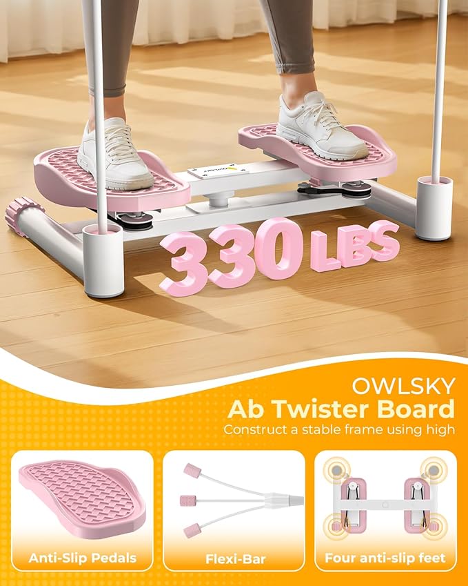 OWLSKY Waist Twister Machine Exercise, Ab Twist Board with 330 lbs Weight Capacity, Abs Workout, 20dB Home Gym Equipment for Women Men