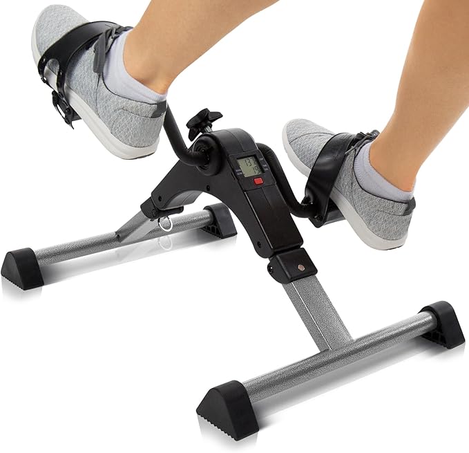 Vive Folding Pedal Exerciser - Under Desk Exercise Bike for Seniors, Elderly - Sit Down Stationary Peddler Equipment for Arm, Leg, Hand, Foot - Mini Floor Bicycle with LCD Display, Adjustable Tension