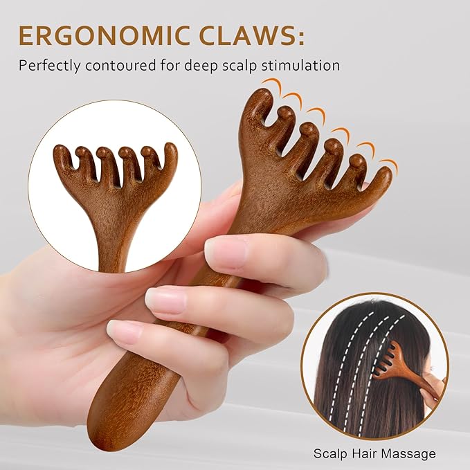 MoyRetty Wooden Head Massager, Sandalwood Scalp Scratcher with Storage Bag, Traditional Handcrafted Massage Tool (2 Pack)