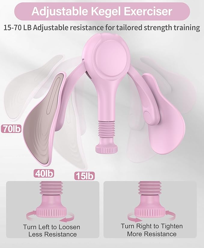 Pelvic Floor Exercise Devices 15-70 LB Adjustable Pelvic Floor Trainer Women Men, Kegel Exercise Equipment Inner Thigh Exerciser for Postpartum Recovery, Thigh and Pelvic Trainer with Band