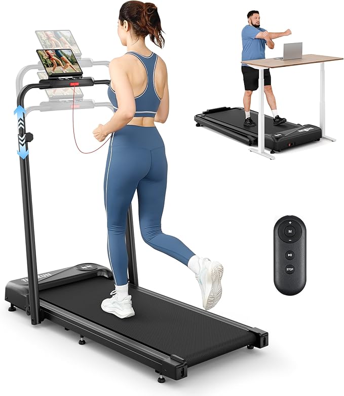THERUN Walking Pad, 2 in 1 Foldable Treadmills for Home, 2.5HP Under Desk with Handle Bar, 16" Widened Running Belt, with Remote Control