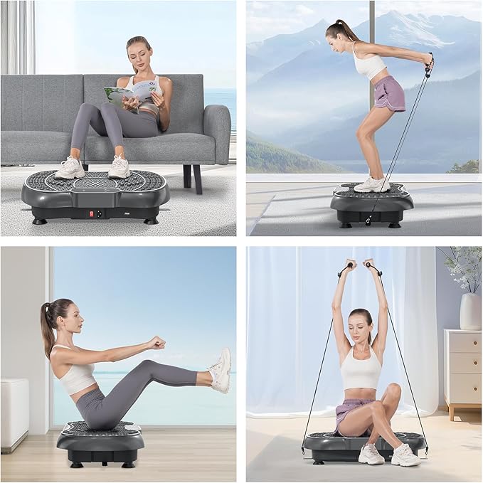 Bigzzia Vibration Plate Exercise Machine for Weight Loss – 100-Speed Platform with Remote & Resistance Bands, 450 lbs Capacity – Quiet Full Body Workout for Lymphatic Drainage at Home