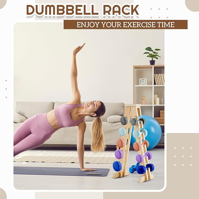 Collingmill 5 Tier A Frame Dumbbell Rack Stand, 200 Lbs Capacity Wooden Weight Organizer for Women Home Gym, Compact Birch Plywood Storage for Dumbbells Workout Equipment
