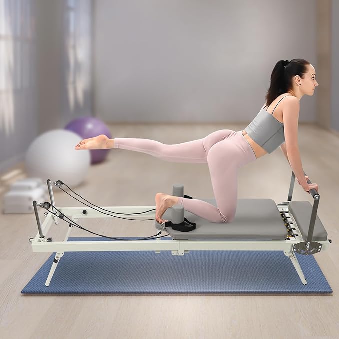 Pilates Reformer, Foldable Reformer Pilates Machine for Home Use, Cardio Fitness Rebounder with Dual Resistance- Springs and Cords, Pilates Equipment for Home Gym Workouts, Up to 264 LBS