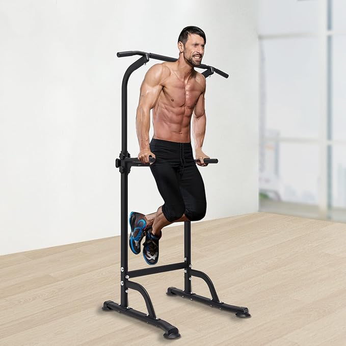 Parallel Bars Power Tower Adjustable Dip Station Pull Up Bar Push Up for Home Gym Strength Training Body Building Workout Equipment Standing Pull Up Pillar Impregnation Station, Black