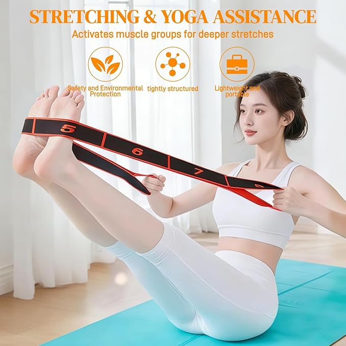 Fitness Resistance Band for Stretching and Yoga, Number Stretch Resistance Band with Clear Markings, 8-Section Elastic Training Bands (3Psc)
